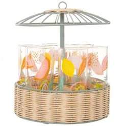 Maisons Du Monde Verres à Eau Chopes En Verre Motifs Arc-en-ciel Et Fruits (x6) Et Support Façon Paillotte