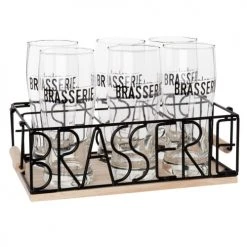 Maisons Du Monde Verres De Bar Chopes En Verre (x6) Et Support En Métal Et Pin