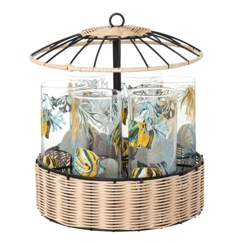 Maisons Du Monde Verres à Eau Chopes En Verre (x6) Motifs Poissons Jaunes, Verts Et Turquoise Support En Rotin Façon Paillotte 1 Maisons Du Monde Verres à Eau Chopes En Verre (x6) Motifs Poissons Jaunes, Verts Et Turquoise Support En Rotin Façon Paillotte