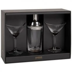 Maisons Du Monde Verres De Bar Coffret Coupes à Cocktail En Verre Strié (x2) Et Shaker En Métal Argenté