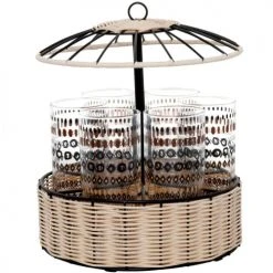 Maisons Du Monde Verres à Eau Coffret Verres (x6) Et Support Paillote En Bois Beige Et Métal Noir