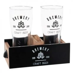 Maisons Du Monde Verres De Bar Composition Verres à Bière (x2) Et Dessous De Verre En Bois D'eucalyptus