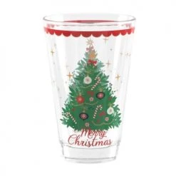 Maisons Du Monde Vaisselle De Noël Gobelet En Verre Imprimé Sapin De Noël Vert, Rouge Et Doré - Lot De 6