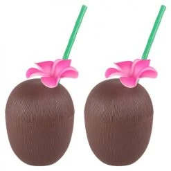 Maisons Du Monde Verres à Eau Gobelet Noix De Coco Avec Paille - Lot De 2