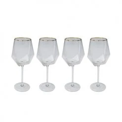 Kare Design Verres à Vin Lot De 4 - Verre à Vin En Verre Bord Doré