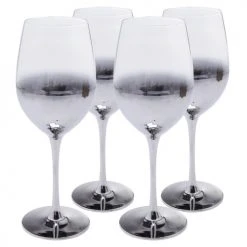 Kare Design Verres à Vin Lot De 4 - Verre à Vin En Verre Transparent Et Argenté