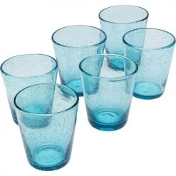 Verres Soldes Boutique -Verres Soldes Boutique lot de 6 verre a eau en verre bleu a bulles 1