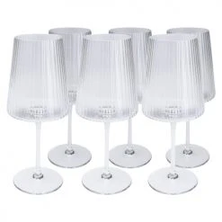 Kare Design Verres à Vin Lot De 6 - Verre à Vin En Verre Transparent Texturé