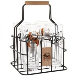 Maisons Du Monde Verres De Bar Verres à Bière Avec Inscriptions Noires (x4) Et Support En Métal