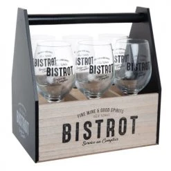 Maisons Du Monde Verres à Vin En Verre Transparent Inscriptions Noires Et Support En Bois D'eucalyptus