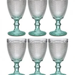 Wadiga Verres à Vin Pieds Turquoise Points 33cl - Lot De 6
