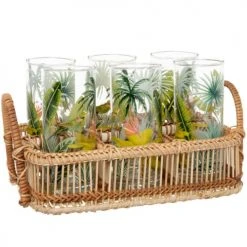 Maisons Du Monde Verres De Bar Verres Motif Tropical Multicolore (x6) Et Support En Bambou